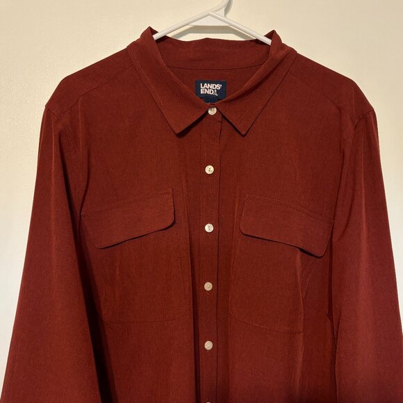 Lands End Women's Plus 365 Tab-Sleeve Button-Front Tunic Shirt Top 2X Brick Red - Picture 3 of 11